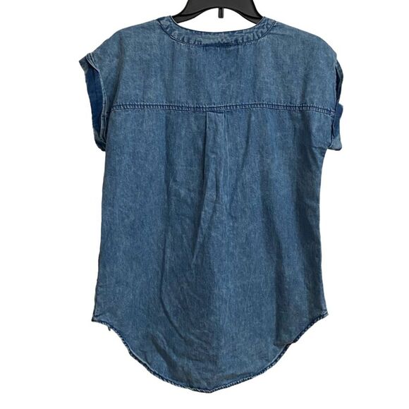 Mileage Women's Button Down Short Sleeve Shirt Size M Front Pockets Split Neck - Picture 8 of 12